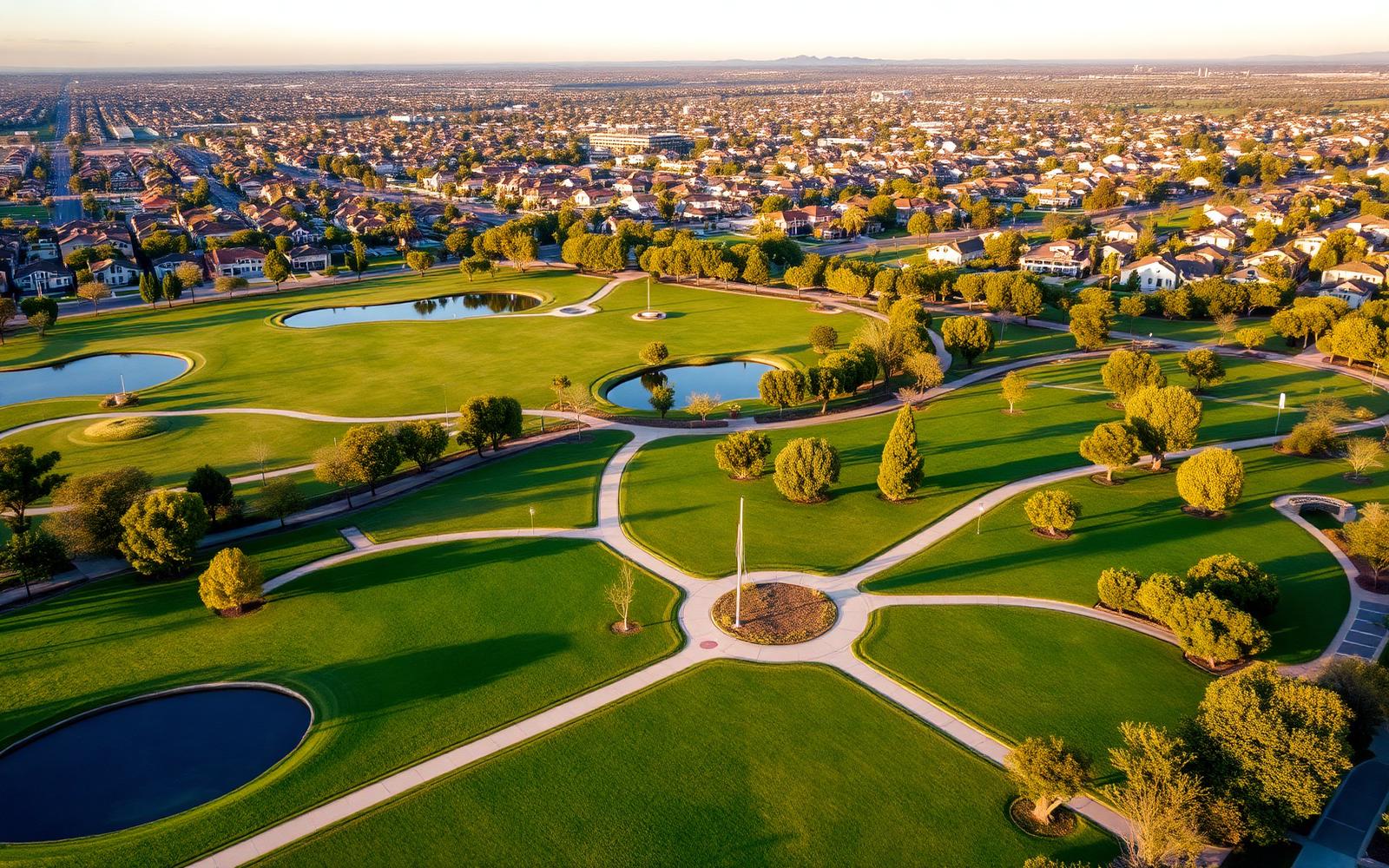 Aerial view of Mile Square Regional Park in Fountain Valley