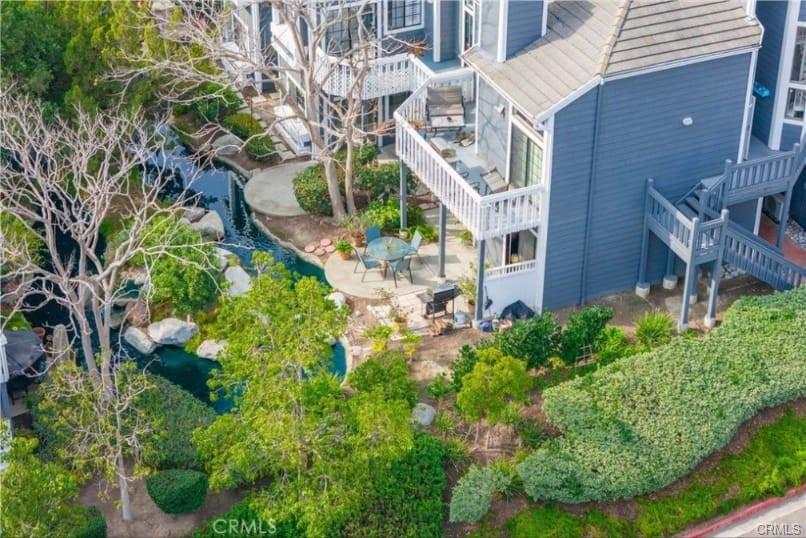 8132 Atwater Cir #202 — aerial view of the Seabridge Village grounds, streams, and waterfalls