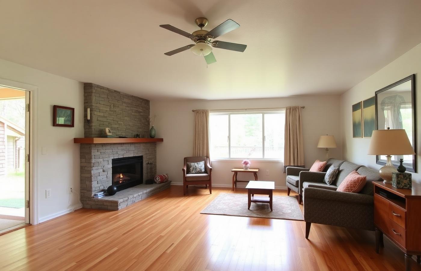 3635 Conquista — living room with hardwood floors and fireplace