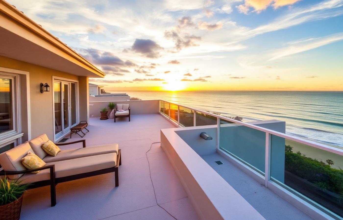 1209 Huntington St — deck with ocean view at sunset