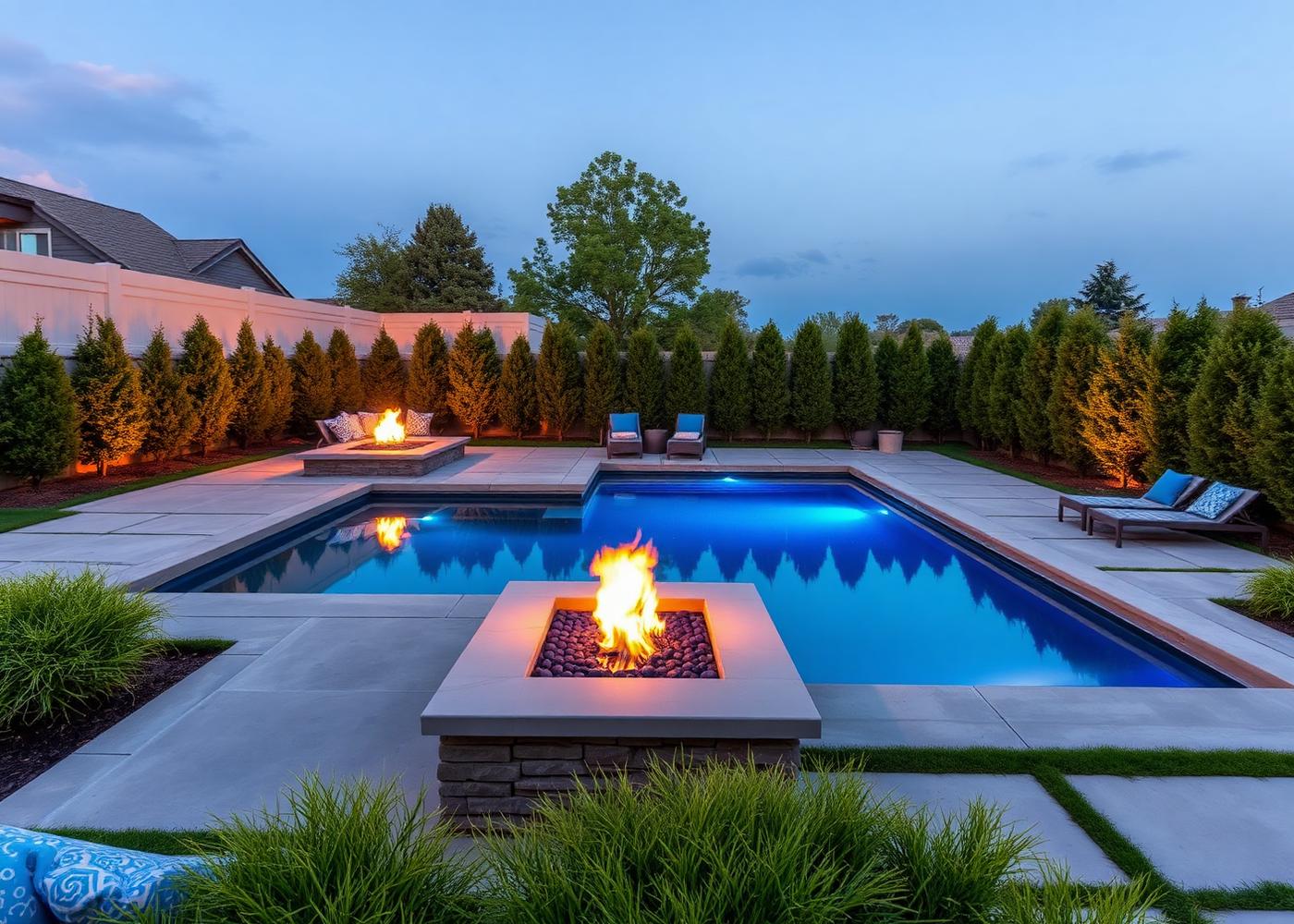 5 Le Conte — pool and fire feature at dusk