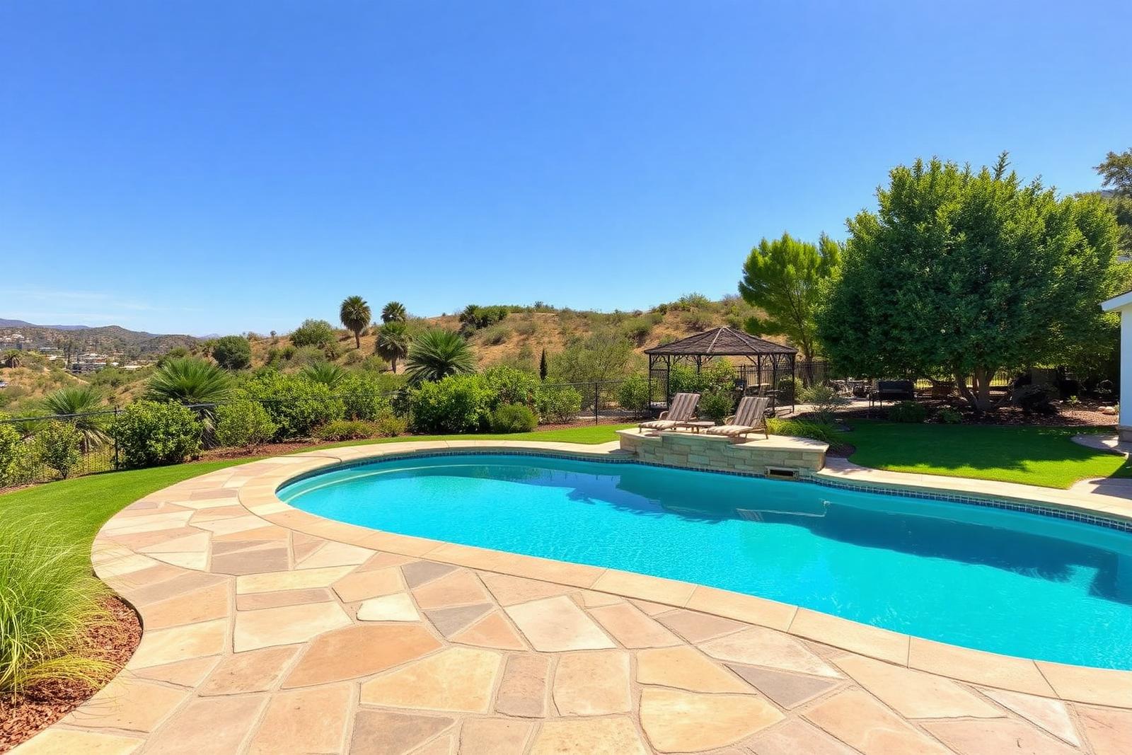 25191 Via Piedra Blanca — pool and flagstone patio with hillside view