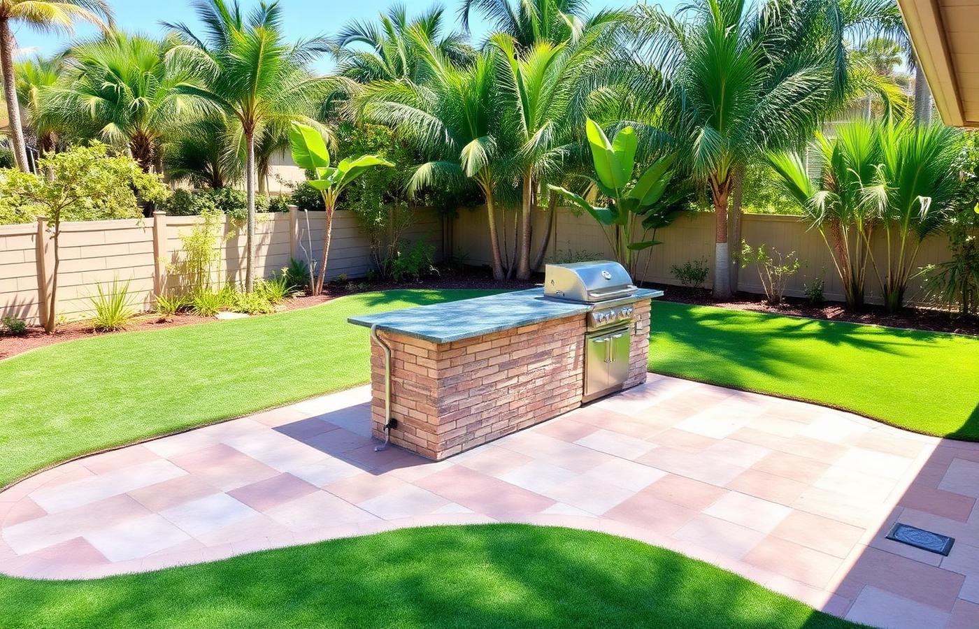 7814 Orchid — rear yard with built-in barbecue and patio