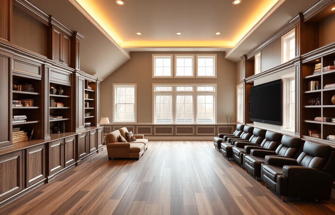 8792 Baywood Dr — upstairs bonus room with custom built-ins
