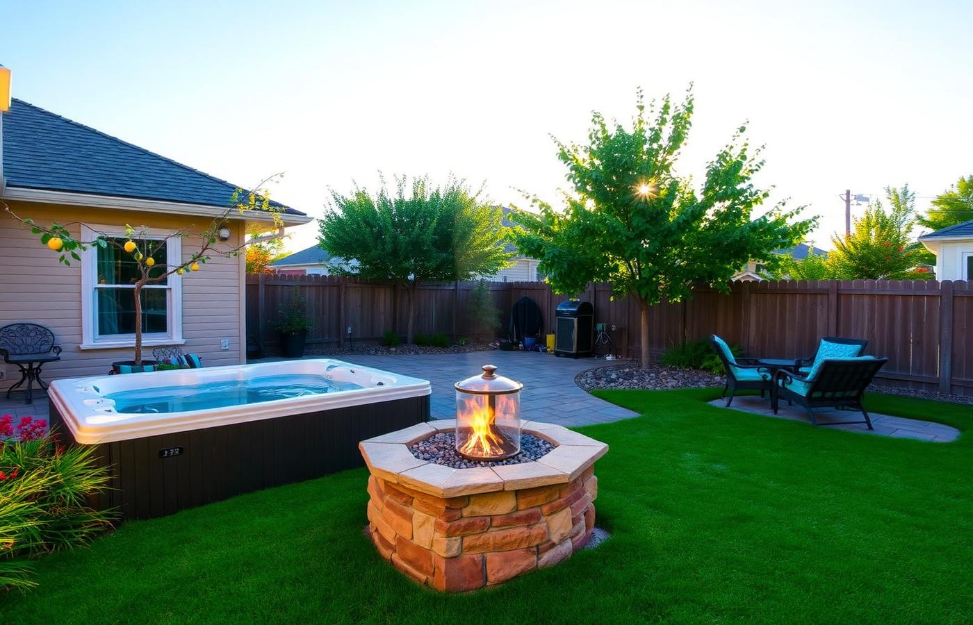 8792 Baywood Dr — south-facing backyard with spa and gas firepit