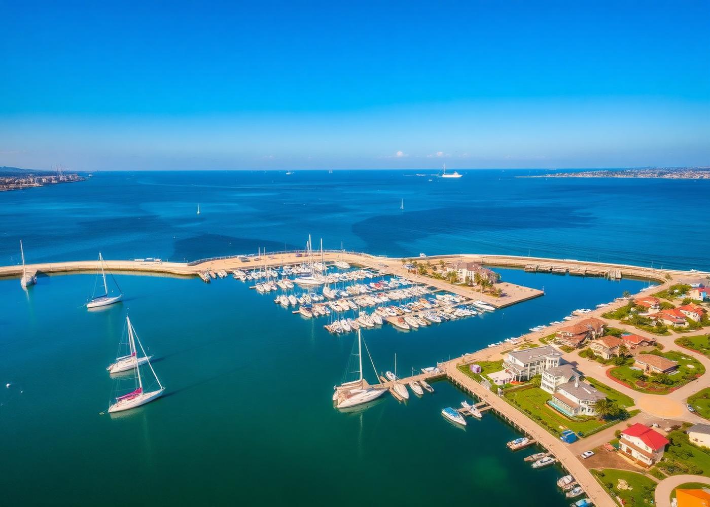 Newport Beach harbor with sailboats and waterfront estates